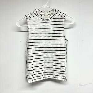 Madewell Size XXS Mockneck Striped Tank Top Shirt Zipper Back Sleeveless Ivory